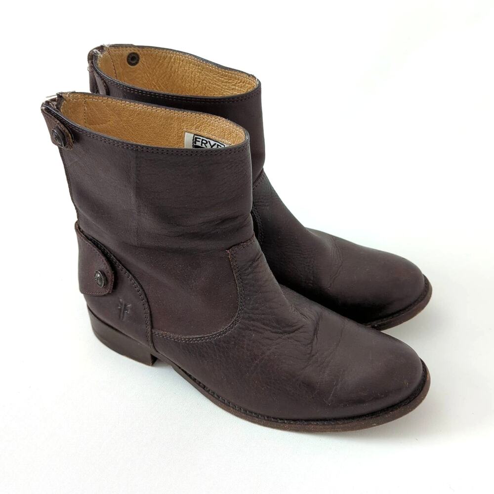 Frye‎ Women's Melissa Button Back Zip Short Ankle Bootie Brown 6.5 B Boots 76458